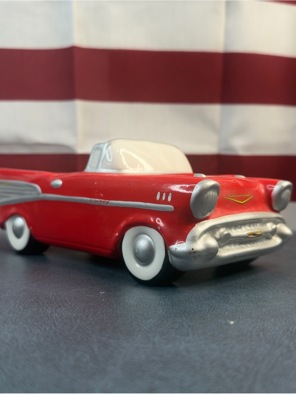 Teleflora 1957 Chevy Bel Air Red Convertible Ceramic Car Planter Vase Candy Dish